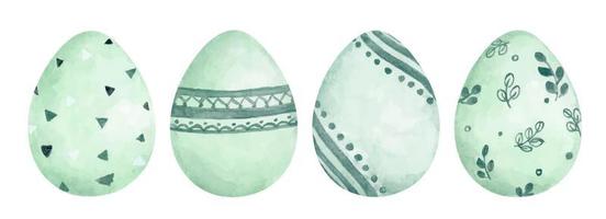 Set of Easter eggs with different texture. Watercolor Illustration. vector