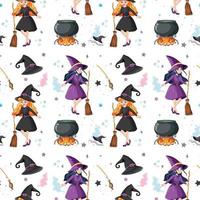 Seamless pattern with witches and elements vector