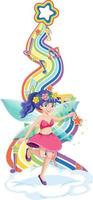 Beautiful fairy cartoon character with rainbow wave vector