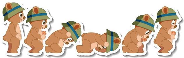 Cute bear cartoon wearing hat sticker side view  set vector
