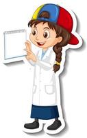 Scientist girl cartoon character sticker vector