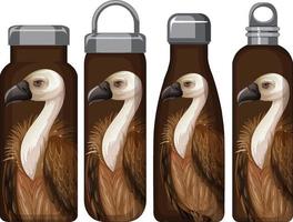 Set of different thermos bottles with vulture pattern vector