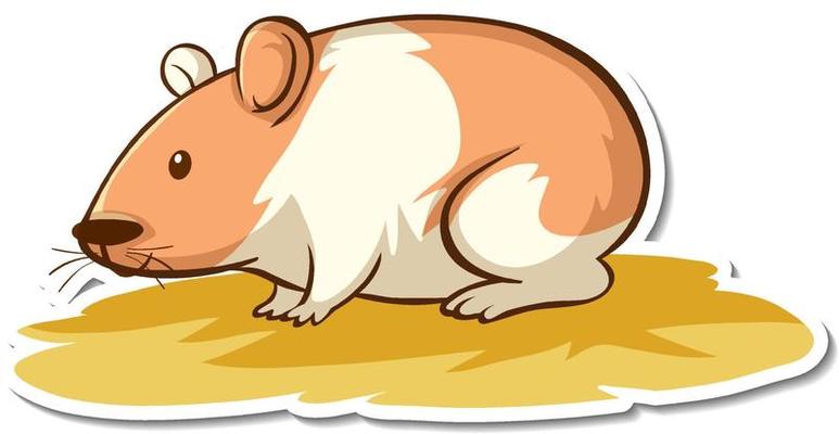 Sticker design with cute hamster isolated