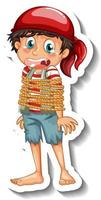 A sticker template with a pirate boy rope tied around body isolated vector