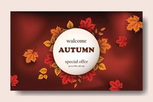 autumn banner hand drawn realistic leaf vector