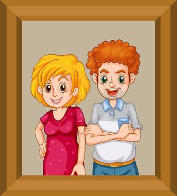Happy couple photo on wooden frame