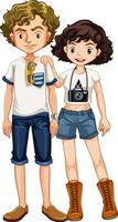 Teenage couple in casual costume vector