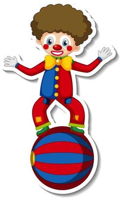 Sticker template with happy clown cartoon character