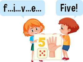 Cartoon character of two kids spelling the number five vector