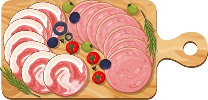 Platter of cold meats and smoked meats on the table background vector