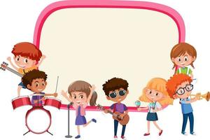 Empty board with kids playing different musical instruments vector