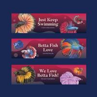 Banner template with betta fish concept,watercolor style vector