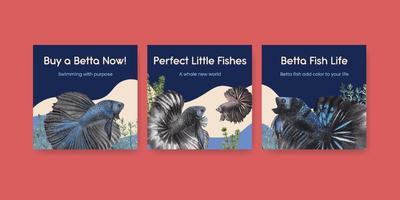 Banner template with betta fish concept,watercolor style vector