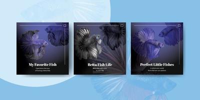 Banner template with betta fish concept,watercolor style vector