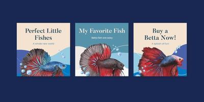 Banner template with betta fish concept,watercolor style