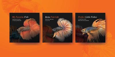 Banner template with betta fish concept,watercolor style vector