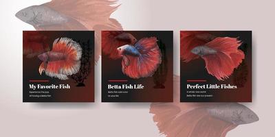 Banner template with betta fish concept,watercolor style