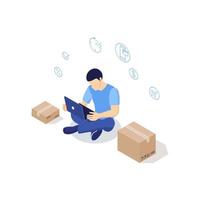 concepto de compra online. hombre compra cosas en el sitio. vector