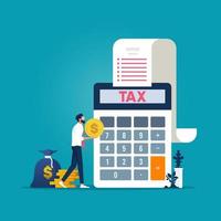 Business man holding money for pay tax,  Filling tax form, Time to pay tax vector concept