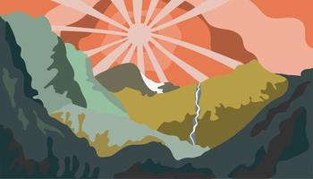 Abstract mountain landscape. Flat design with a retro feel. Vector illustration