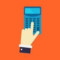 Hand with calculator on background vector