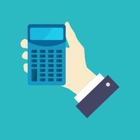 Hand with calculator on background vector