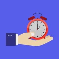 Alarm clock in hand on background vector