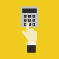 Hand with calculator on background vector