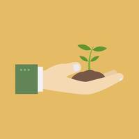 Plant in hand on background vector