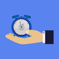 Alarm clock in hand on background vector