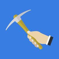 Pickaxe in hand on background vector