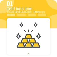 Pila de lingotes de oro o icono de tesoro escondido con estilo de color de línea aislado sobre fondo blanco. elemento de ilustración icono de oro fino para ui, ux, web, finanzas, negocios, logotipo, aplicaciones móviles y todos los proyectos vector