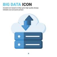 Big data icon vector with flat color style isolated on white background. Vector illustration data server sign symbol icon concept for digital IT, logo, industry, technology, apps, web, UI and project