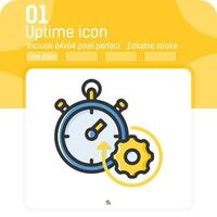 Uptime icon with outline color style isolated on white background. Vector illustration simple linear element thin stroke sign symbol icon design template for web, ui and mobile apps. Editable stroke