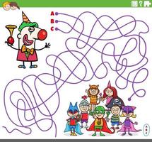 maze game with cartoon clown and children vector