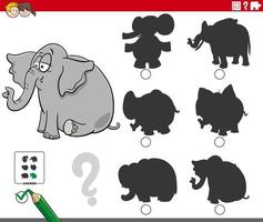 shadows game with cute cartoon elephant animal character vector