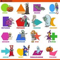 Conjunto de formas geométricas básicas con personajes de halloween. vector