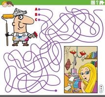 maze game with cartoon painter and room for renovation vector