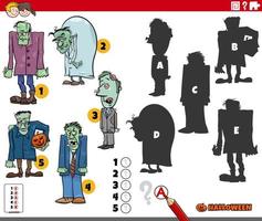 shadows game with cartoon Halloween zombies characters vector