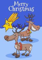 design or card with cartoon reindeers on Christmas time vector