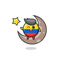 illustration of colombia flag badge cartoon sitting on the half moon vector