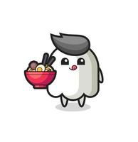 cute ghost character eating noodles vector