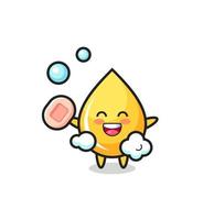 honey drop character is bathing while holding soap vector