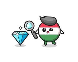 hungary flag badge mascot is checking the authenticity of a diamond vector