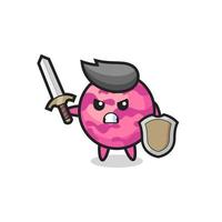 cute ice cream scoop soldier fighting with sword and shield vector
