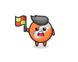 pencil sharpener character as line judge putting the flag up vector