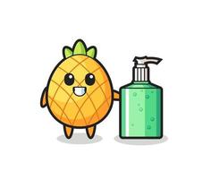 cute pineapple cartoon with hand sanitizer vector