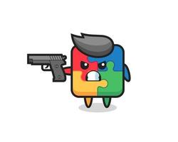 the cute puzzle character shoot with a gun vector