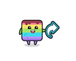 lindo pastel de arco iris sostenga el símbolo de compartir en las redes sociales vector