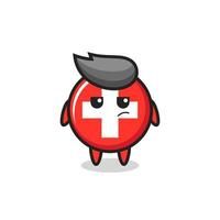 cute switzerland flag badge character with suspicious expression vector